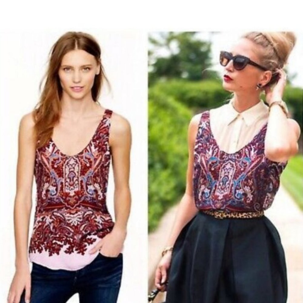 J Crew 100% Silk Bohemian Cate Camisole Tank Top Size 00 Pink‎ Purple HIMYM Boho - Picture 15 of 15